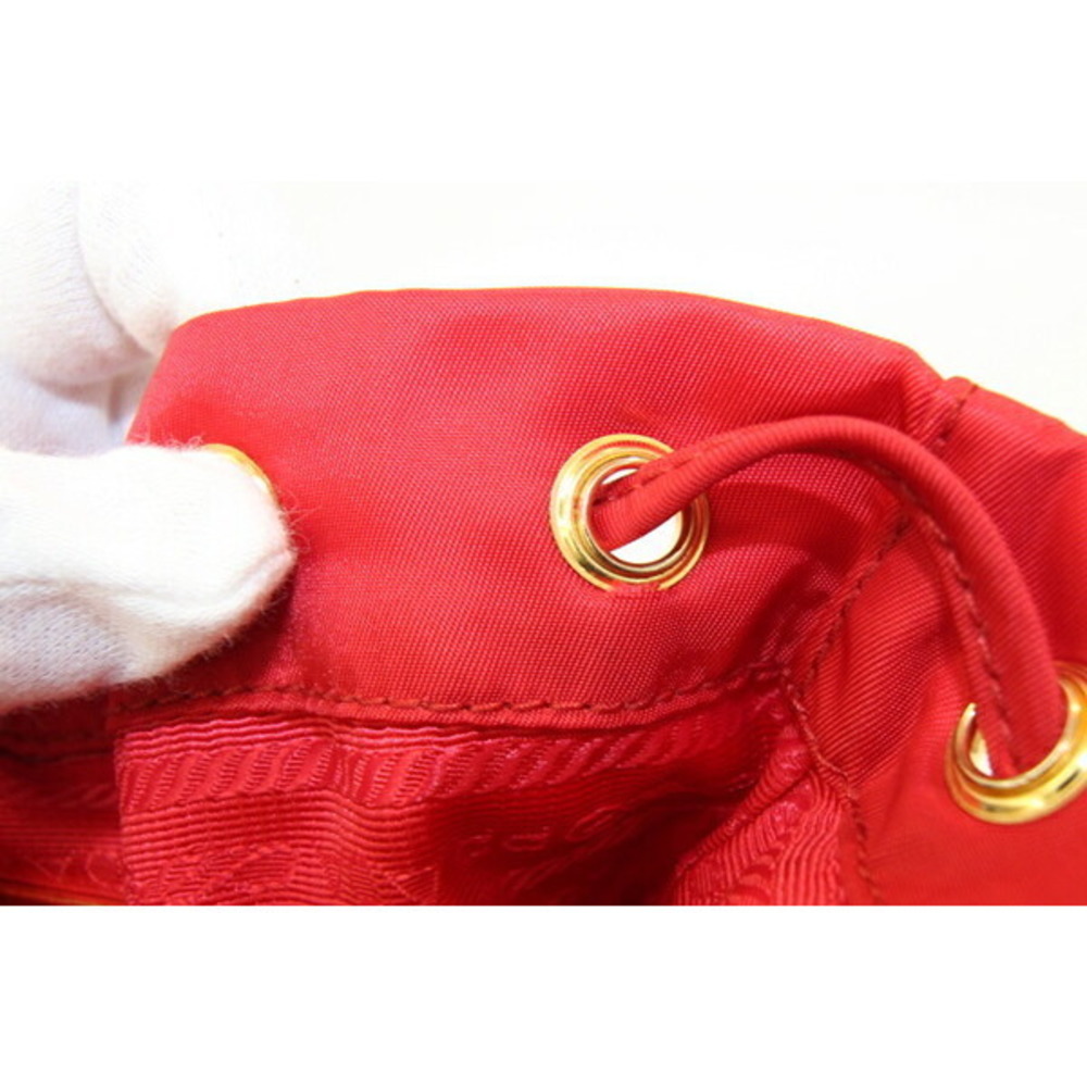 Prada Drawstring Red Nylon Pouch Leather Handbag - image 6